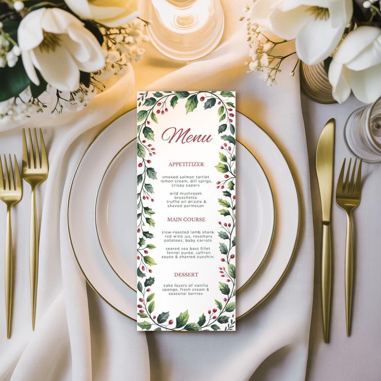 Single Menu Box Christmas Menu Template – Printable Holiday Dinner Menu, A4 Sheet ...