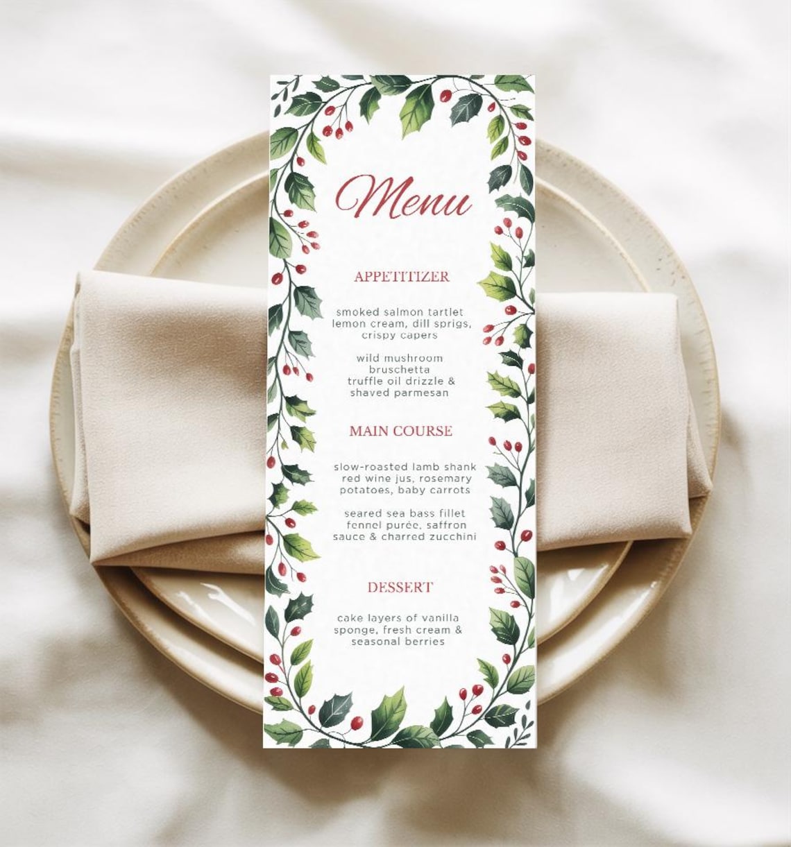 Single Menu Box Christmas Menu Template – Printable Holiday Dinner Menu, A4 Sheet ...