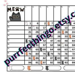 Cartoon Cats Themed 100 Ball Grid Bingo Boards | 2 Digital Download Print Ready PDF's | 1 Mixed Ball 1 Straight Ball