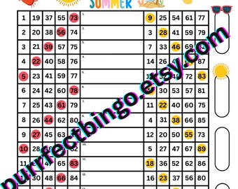 90er Ball Houdini Double | Sommer Strand Sun Themed Bingo Boards Karte | 1 Digitaler Download Druckfertiges PDF