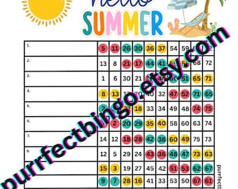 Sommer Strand und Sonne-Themed Double 90 Balls Mixed Bingo Boards Karte | 1 Digitaler Download Druckfertiges PDF