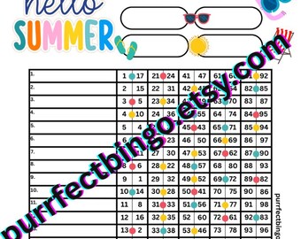 Doppelt 20 Linien 100 Bälle Sommer Strand Themed Bingo Board | 1 Digitaler Download Druckfertiges PDF