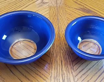 Set of Two Blue Pyrex Glass Mixing Bowls