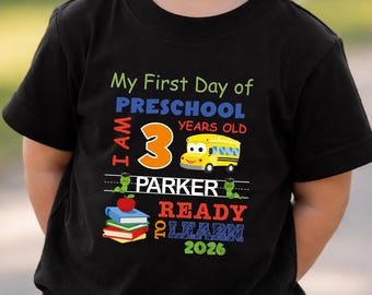 Custom First Day of Preschool Shirt, Personalized Toddler School Gift