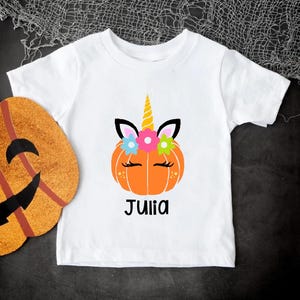 Unicorn Pumpkin Shirt,Custom Halloween Tshirt,Personalized Unicorn Pumpkin Tee,Halloween Gift for Toddler,Halloween Shirt,Halloween Girl Tee