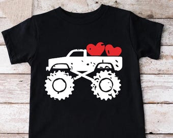 Kids Valentine Monster Truck Shirt, Valentine Truck Tee, Boy Love Gift