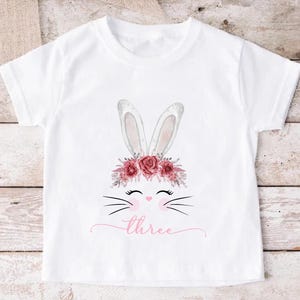 Cute Bunny Birthday Shirt,Custom Birthday Tshirt,Third Birthday Party T shirt,Girl Birthday Party Shirt, Bday Gift, Birthday Party Girl Tee