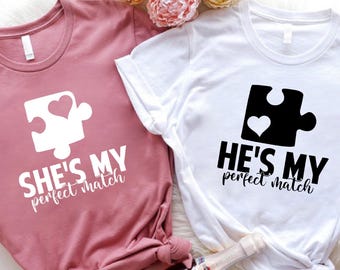 She’s My He's My Perfect Match Shirt, Puzzle Piece Couple Valentines