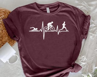 Triathlon Heartbeat Shirt, Swimmer Cyclist Runner Tee, Triathlete Gift