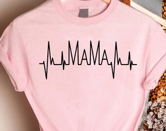 Mama Heartbeat Shirt, Heart Pulse Mama Aesthetic Tee, Motherhood Gift