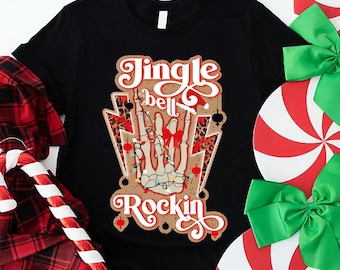 Jingle Bell Rockin Christmas Tee, Christmas Music Shirt, Vintage Christmas Shirt, Womens Christmas Shirt, Girls Xmas Gifts, Music Lover Tee