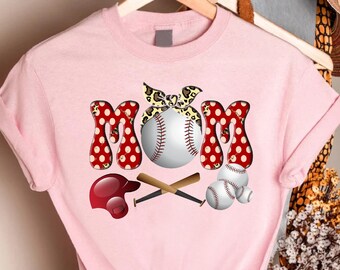 Baseball Mom Gift Shirt, Leopard Messy Bun Sports Motherhood Tee