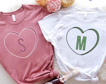 Custom Initial Couple Shirt, Matching Heart Valentine Tee, Personalized