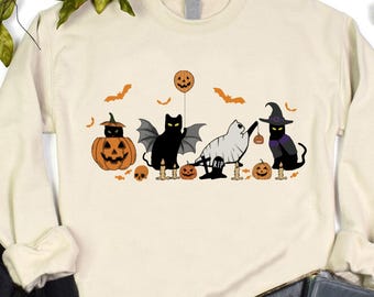 Halloween Sweatshirt,Ghost Cat Sweatshirt,Halloween Cat Sweater,Funny Halloween Cat Shirt,Halloween Gifts for Cat Mom,Cat Lover Halloween