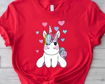 Unicorn Valentine Shirt for Girls, Cute Rainbow Heart Tee, Kids Gift