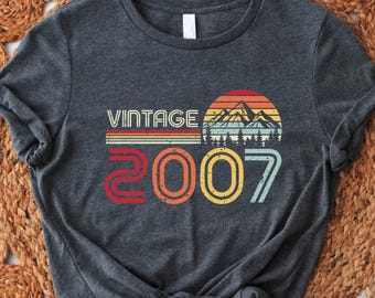 Vintage 2007 Birthday Shirt, Retro Mountain Sunset Milestone Gift
