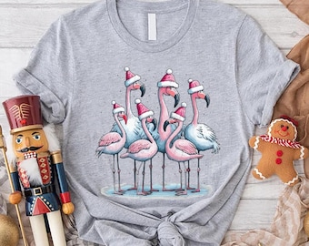 Flamingo Santa Shirt, Flamingo Christmas Tshirt, Santa Beach Shirt, Tropical Christmas, Christmas At The Beach, Pink Flamingo Christmas Tee