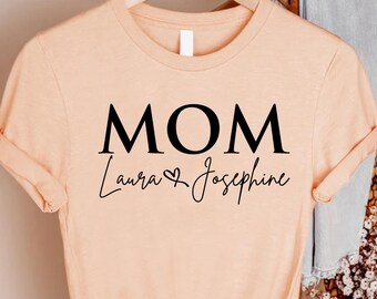 Custom Mom Shirt With Kids Names, Personalized Motherhood Gift Tee
