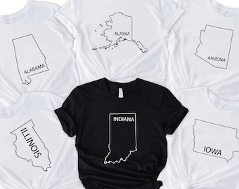 US State Outline Shirt, Minimalist Hometown Map Tee, Moving Away Gift