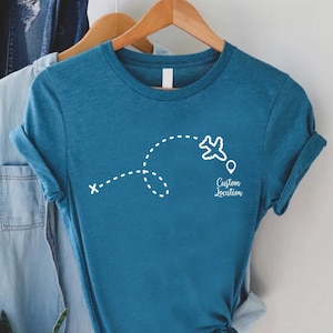 Custom Location Shirt,Custom Vacation Tshirt,Travel Lover Gift,Matching Family Trip Tshirts,Custom Plane Shirt,Long Distance Friendship Gift