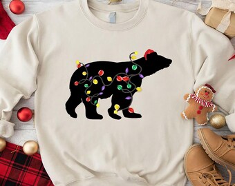 Christmas Bear Sweatshirt,Christmas Polar Bear Lights Sweatshirt,Christmas Gift for Women,Animal Christmas Shirt,Xmas Polar Bear Sweatshirt