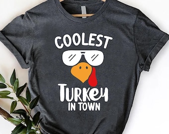 Coolest Turkey in Town Shirt,Boys Thanksgiving Tee, Funny Kids Thanksgiving Shirt, Thankful Shirt, Fall Shirt Funny, Kids Thanksgiving Gift