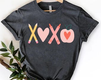 Teacher Valentine Shirt, XOXO Teacher Tee, Pencil Apple School Gift