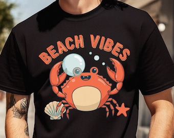Cute Crab Beach Shirt Cartoon Ocean Graphic Tee Coastal Summer Vibes Gift