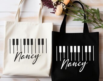 Custom Piano Tote Bag, Personalized Name Music Teacher Gift, Musician