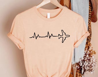 Airplane Heartbeat Tshirt, Pilot Heartbeat Shirt, Gift For Traveler, Vacation Tee, Airplane Mode Shirt, Airplane Lover Shirt, Pilot Gift Tee