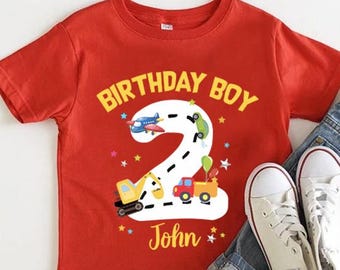 Custom Second Birthday Boy Shirt, Transportation Party Outfit Gift