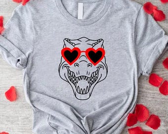 Retro T-Rex Heart Glasses Shirt, Funny Dinosaur Valentine, Kids Gift