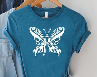 Cancer Warrior Tshirt, Lung Cancer Awareness Tee, Support Cancer Gift Shirt, Cancer Ribbon Butterfly Shirt, Cancer Survivor, Lung Cancer Tee
