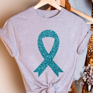 Ovarian Cancer Warrior Shirt, Teal Ribbon Ovarian Cancer Tshirt, Ovarian Cancer Gift, Cancer Shirt for Women, Ovarian Cancer Awareness Gift