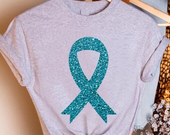 Ovarian Cancer Warrior Shirt, Teal Ribbon Ovarian Cancer Tshirt, Ovarian Cancer Gift, Cancer Shirt for Women, Ovarian Cancer Awareness Gift