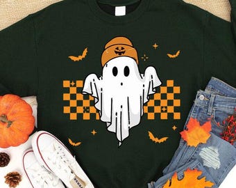 Retro Halloween Sweatshirt, Halloween Costume, Halloween Gift, Halloween Ghost Sweatshirt, Vintage Halloween Sweater, Women Halloween Shirt