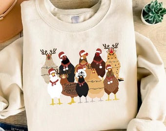 Christmas Chickens Sweatshirt,Christmas Farm Sweatshirt,Funny Christmas Chicken Sweatshirt,Womens Christmas Gift,Christmas Holiday Sweater