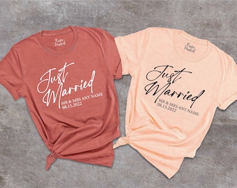 Custom Just Married Shirt,Husband and Wife Couples Tshirt,Matching Honeymoon Shirts,Couples Finally Matching Wedding Tee,Just Married Gifts