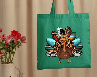 Turkey Tote Bag,Thanksgiving Turkey Bag,Fall Tote Bag,Funny Gobble Bag,Thanksgiving Gift for Women,Western Turkey Tote Bag,Turkey Day Gift