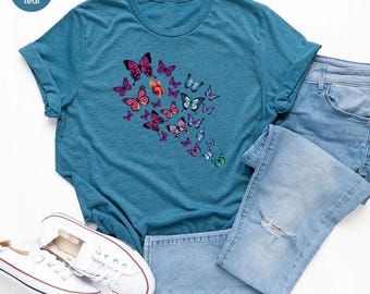Butterfly Shirt for Women, Butterfly Tshirt, Cute Butterfly Gift, Butterfly Graphic Shirt, Colorful Butterfly T-shirt, Butterfly Clothing