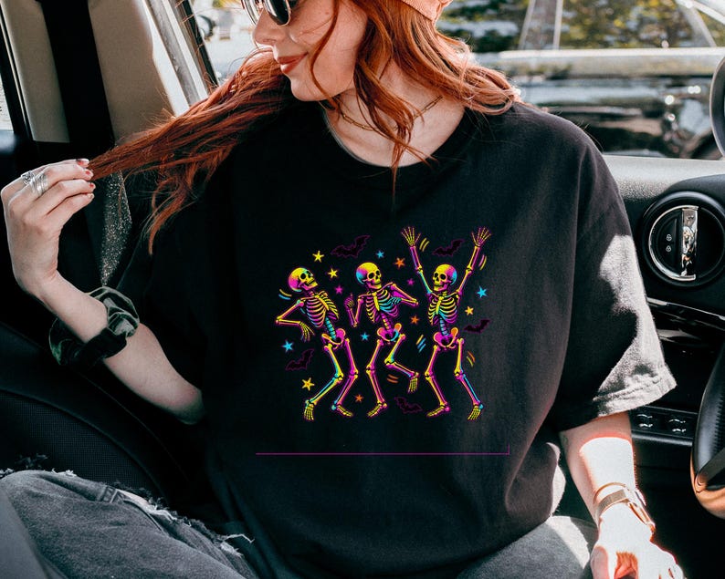 Dancing Skeletons Comfort Colors ® Colorful Neon Halloween Shirt Gift ...