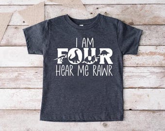 Dino Four Tshirt,Dino Four Birthday Shirt,Dinosaur Birthday Boy Gift,Fourth Birthday Toddler Shirt,4th Birthday Boy Tee,Kids Birthday Outfit