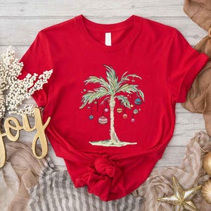 Christmas Palm Trees T shirt,Christmas Gift for Women,Florida Christmas,Womens Christmas Shirt,Beach Aloha Christmas Tee,Santa July Hawaiian