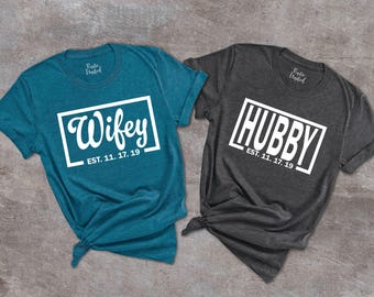 Custom Wifey and Hubby Shirt,Wedding Party Gift,Honeymoon Shirt,Wedding Shirt,Wife and Husband Tees,Just Married Shirts,Matching Couple Tee