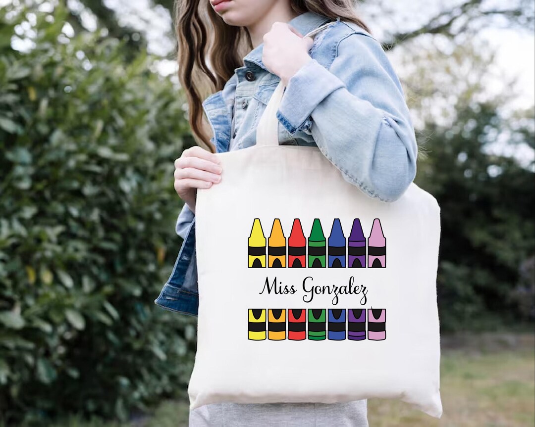 Personalized Teacher Tote Bag,custom Teacher Gift,crayons Teacher Bag ...