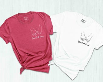 Custom Holding Hands Shirt, Holding Hands Couple Tee, Matching Couples Tshirts, Matching Couple Gift, Anniversary Present, Just Married Tee