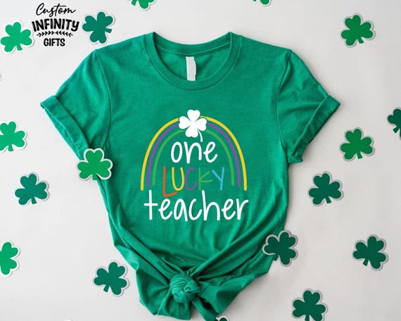 One Lucky Teacher Shirt, St Patrick's Day Gift, Rainbow Clover Tee