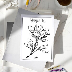Magnolia Coloring Page – Printable Flower Coloring Sheet for Adults & Kids, Botanical Line Art, SUMMER Floral Digital Download