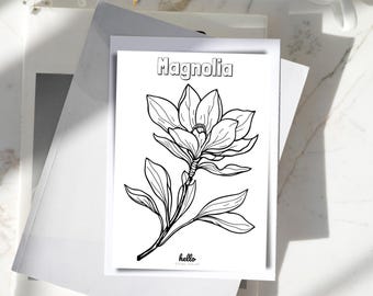 Página para colorear de magnolia: Arte botánico lineal (descarga digital)