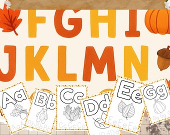 Libro para colorear del alfabeto otoñal: PDF imprimible de la A a la Z para niños en edad preescolar